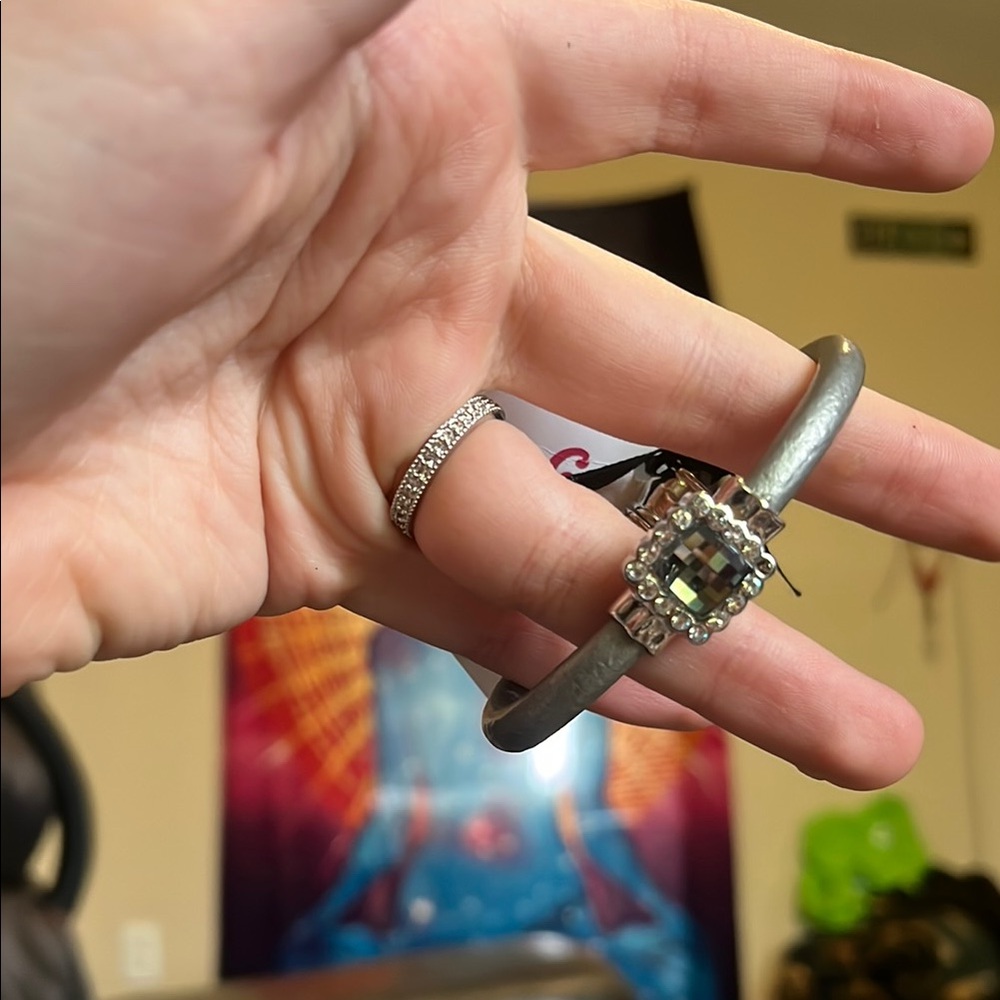 Silver Bangle with Gemstone Accent